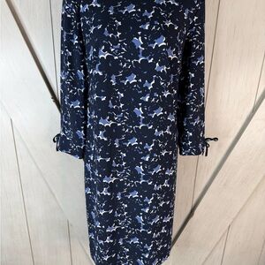 Talbots Navy and Light Blue Floral Long Sleeve Dress